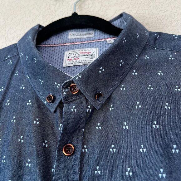 7 Diamonds Blue Geometric Triangle Short Sleeve Button Down Shirt Size XL - Picture 5 of 6